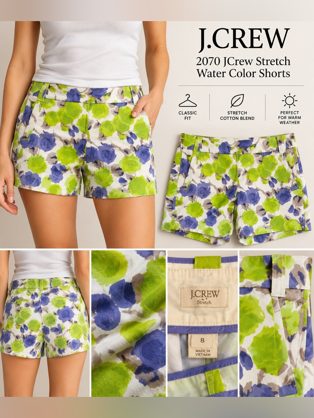 2070 JCrew Stretch Water Color Shorts